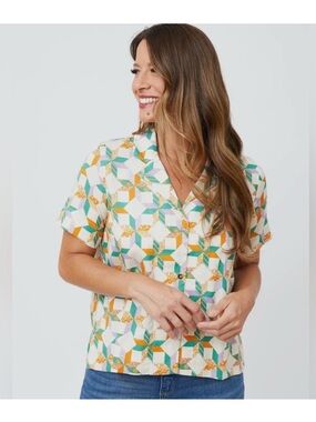 Mata Traders Patchwork Camp Shirt Women's Top Sz S